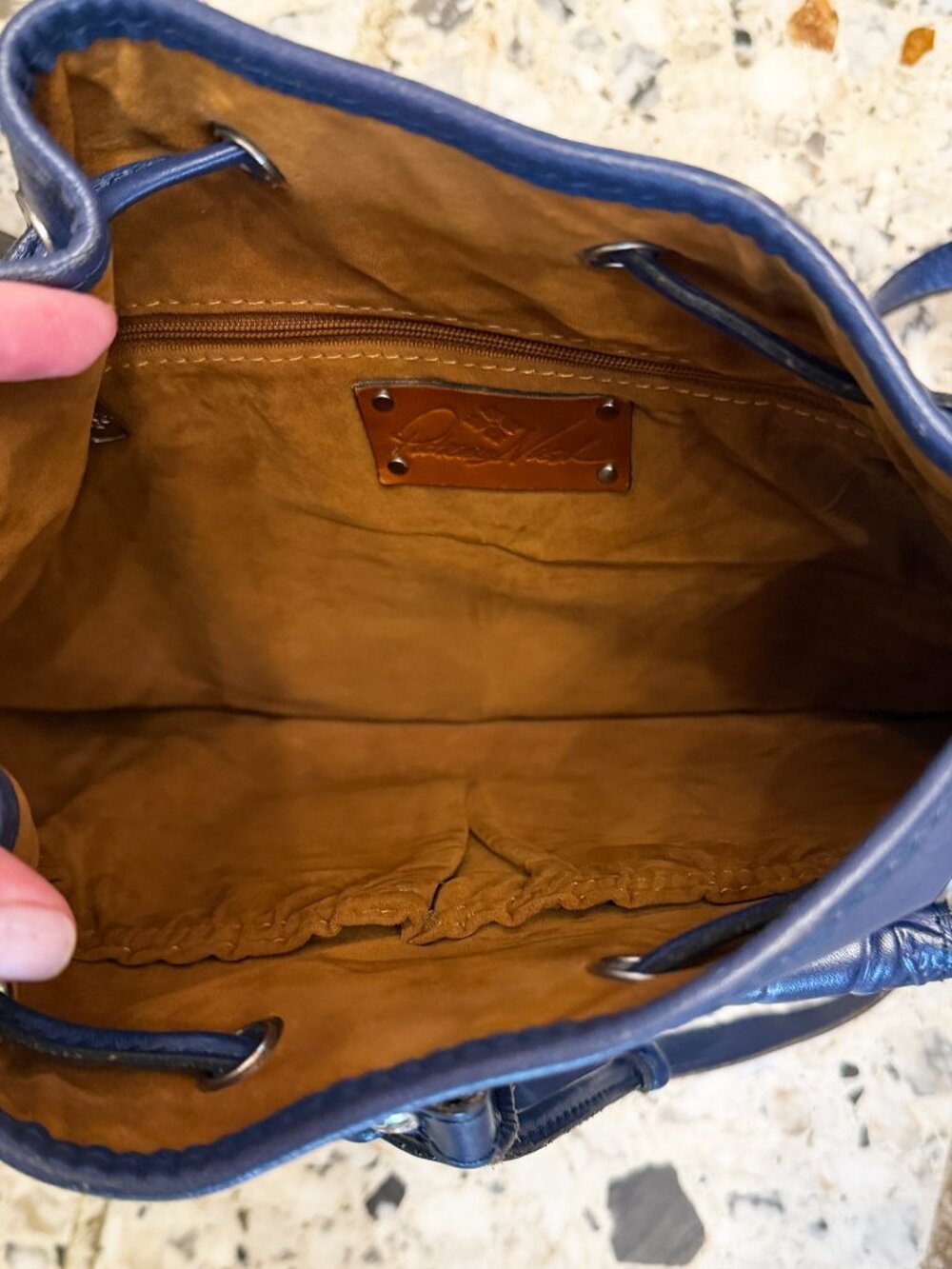 Patricia Nash Sabina Drawstring Bucket Bag Tooled Leather Patriotic Blue America - Picture 12 of 13